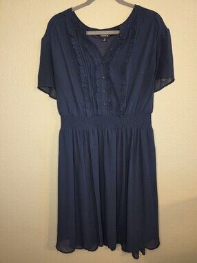Flutter Sleeve Cinched Waist TORRID Blue Dress Size 3